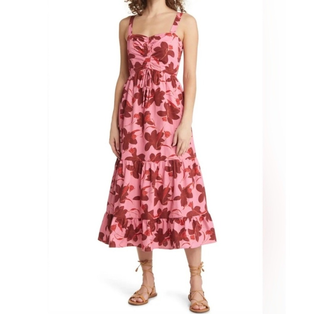 NWOT Du Paradis Pink Floral Backless Cotton Midi Dress Medium - Picture 2 of 12